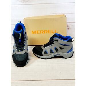 Merrell Oakcreek Mid Lace Waterproof Hiking Boots Blue Grey - Boys Size 6 M NEW